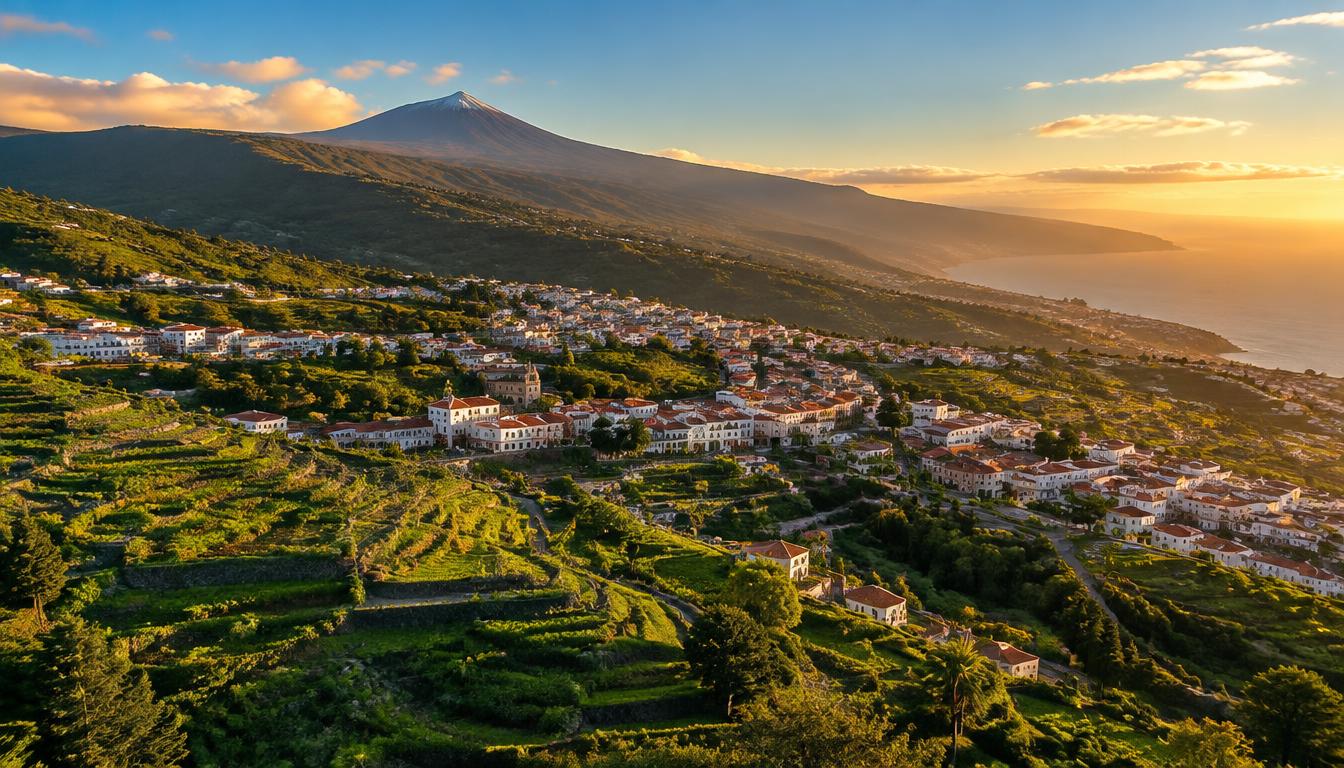 Vista aérea del Valle de La Orotava con el Teide al fondo